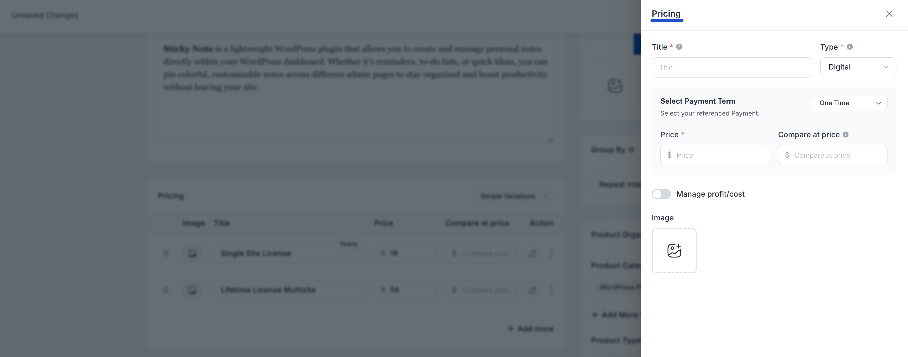 Screenshot of One-Time Payment Pricing Modal