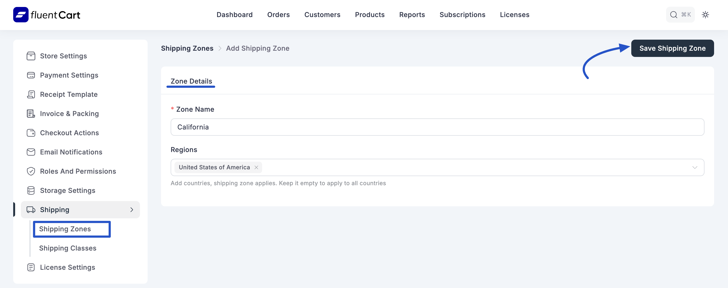 Screenshot of Configuring Shipping Zones