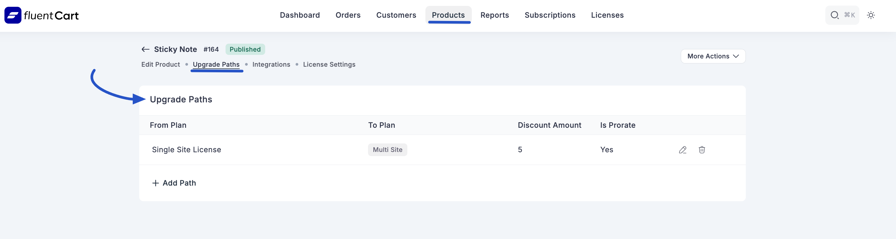 Screenshot of Product Upgrade Paths Tab