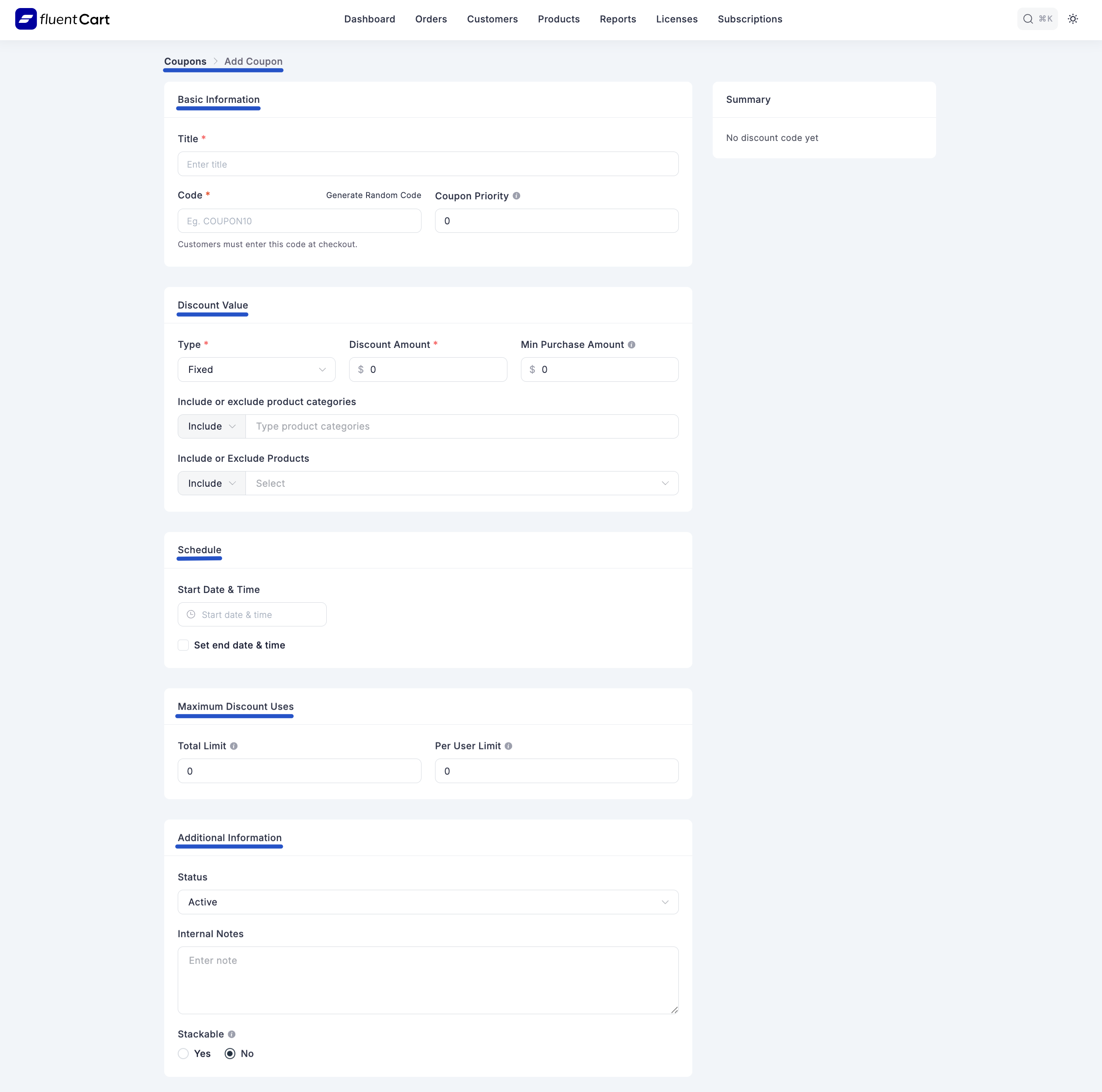 Screenshot of Add Coupon Screen (Fixed Type)