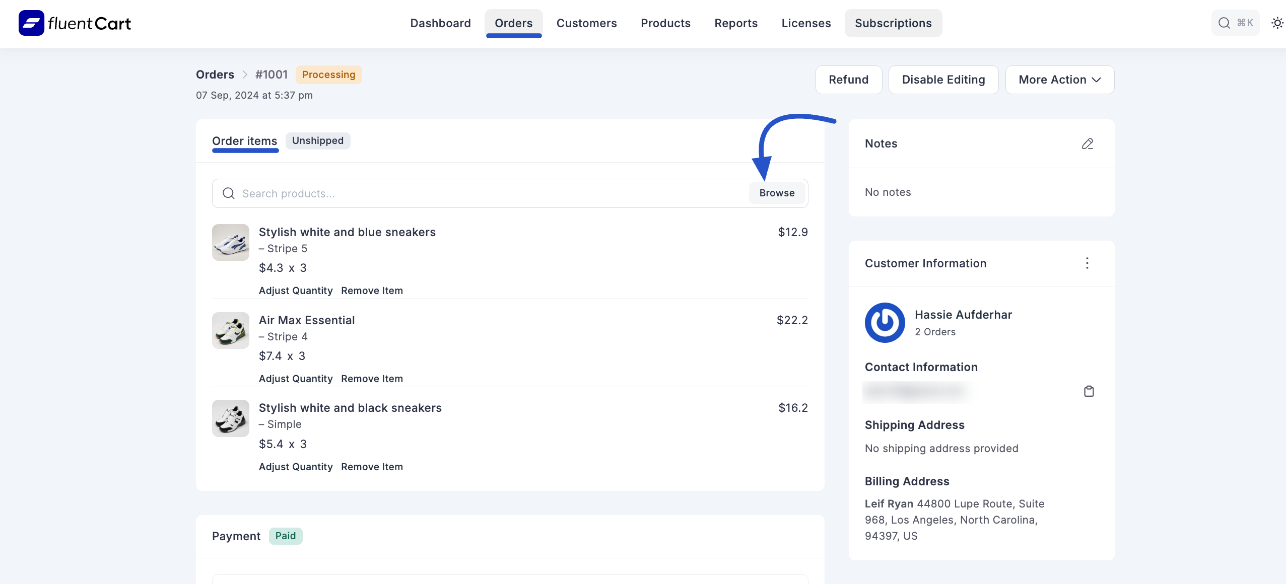 Screenshot of Add Product Search Field in Edit Mode