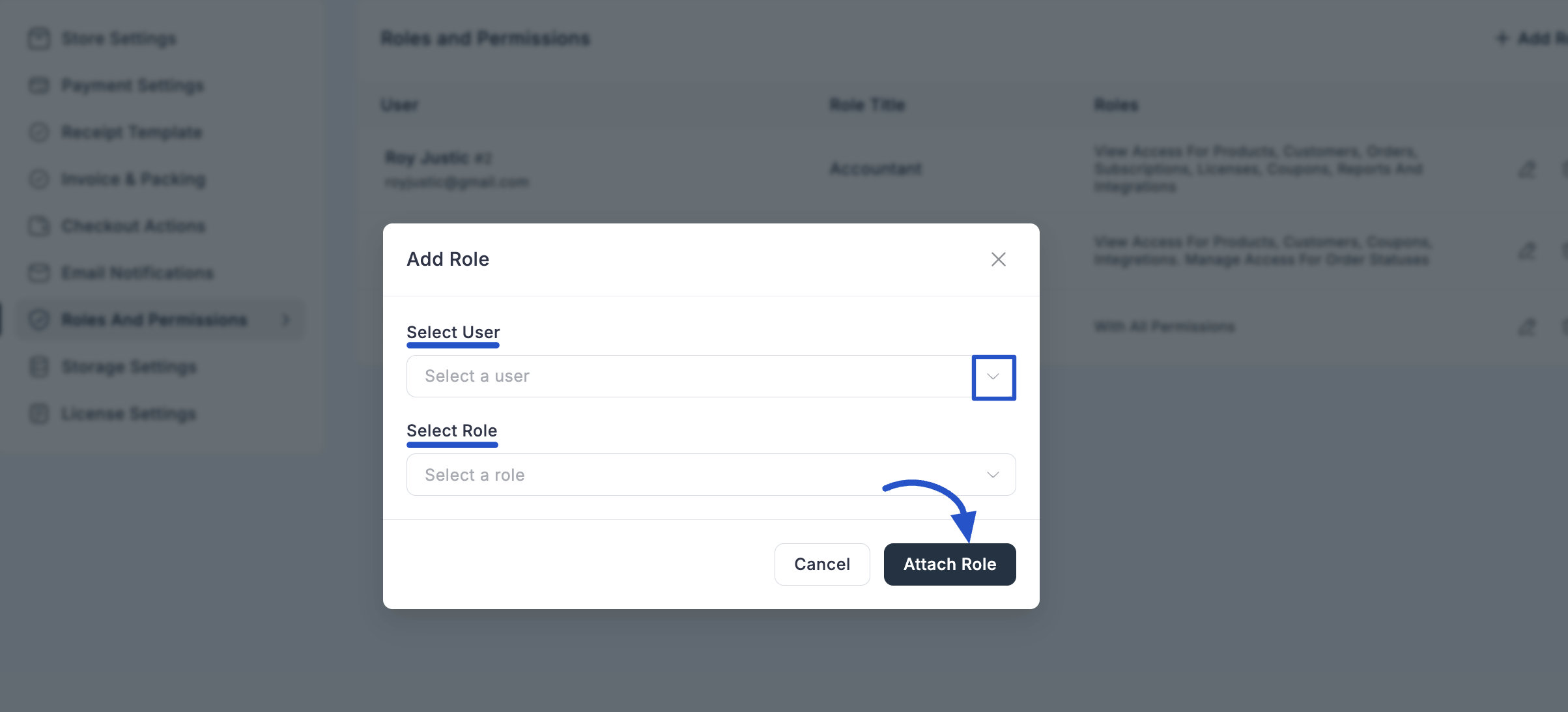 Screenshot of Add Role Modal - Select User