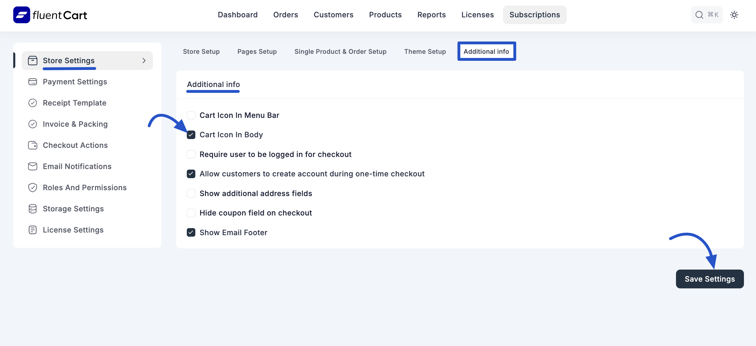 Screenshot of Additional Info Settings Tab