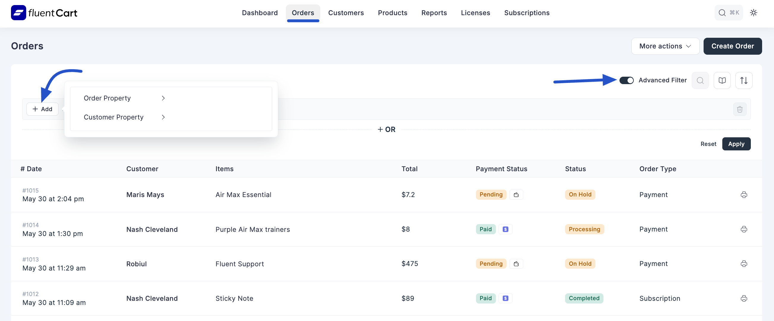 Screenshot of Advanced Filter Button
