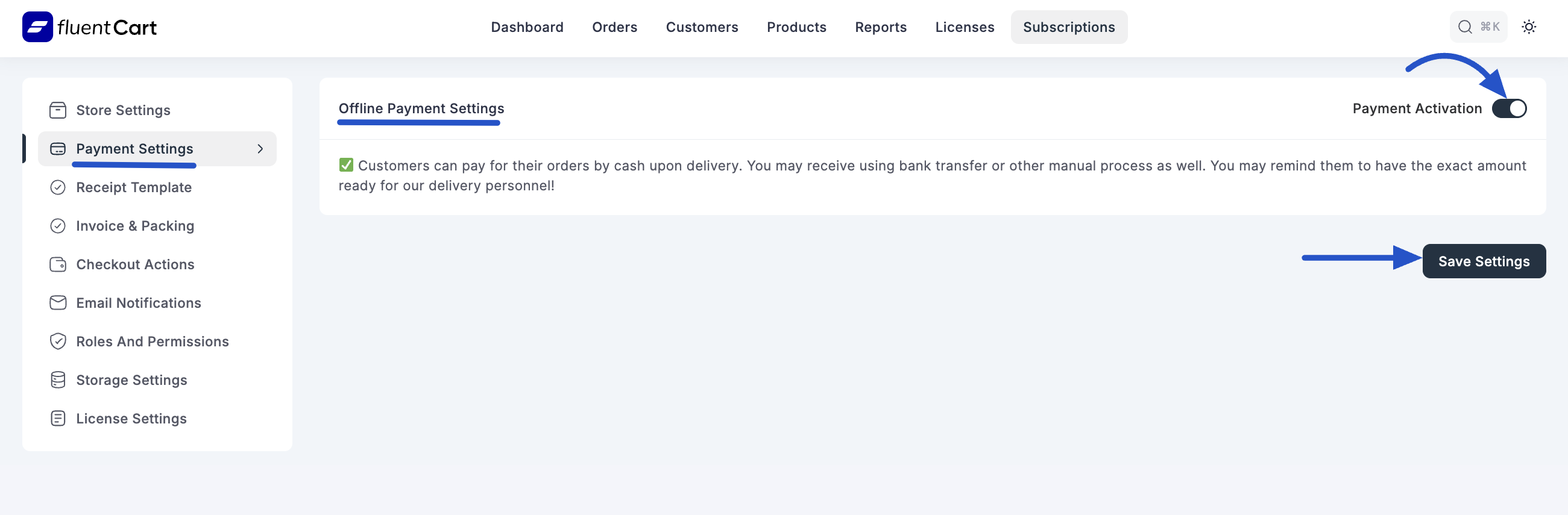 Screenshot of Cash on Delivery Settings Page