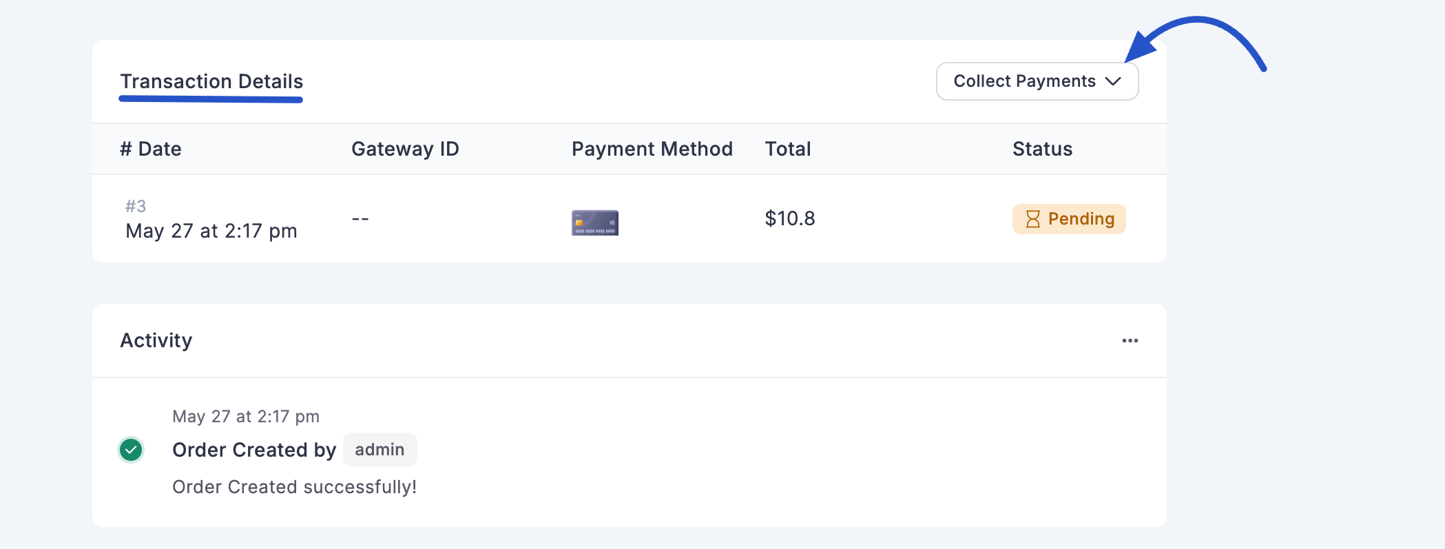 Screenshot of Collect Payments Dropdown