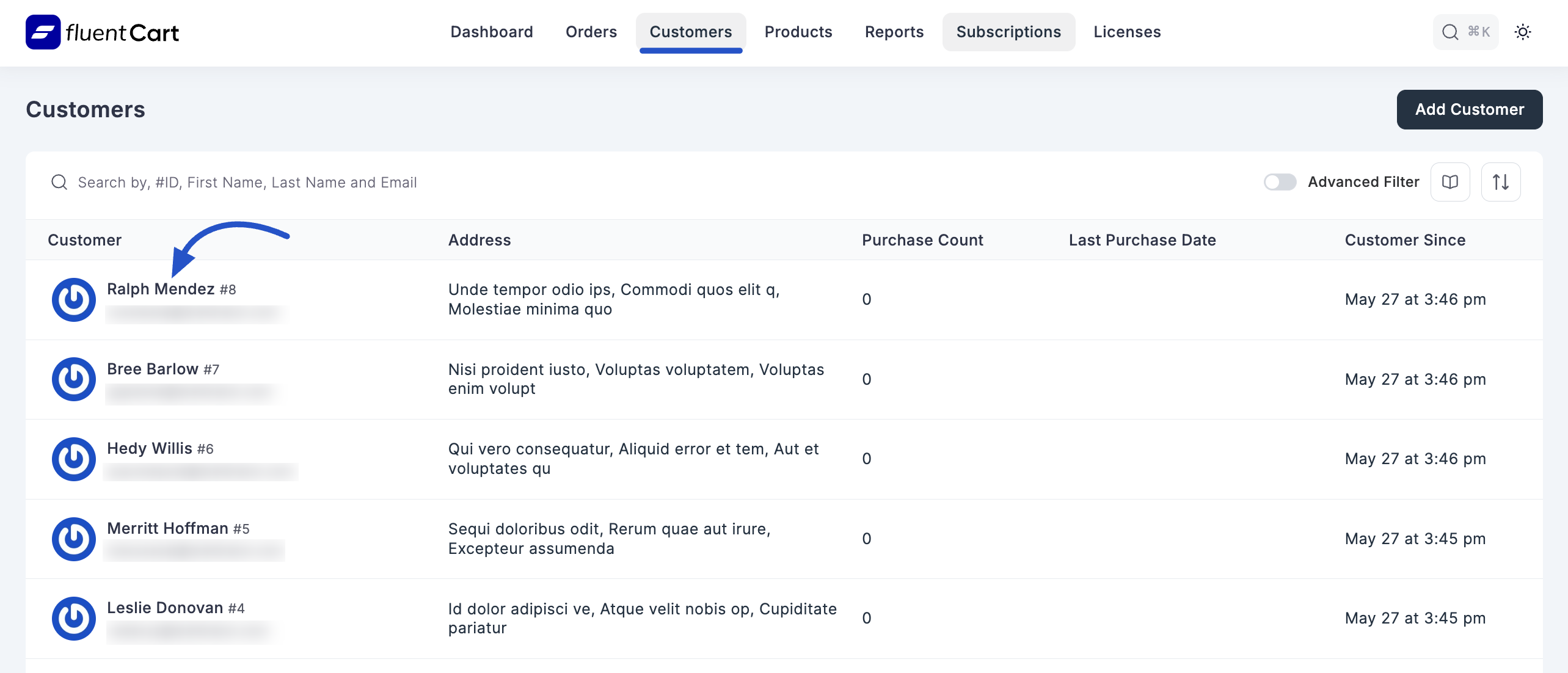 Screenshot of Customer Details Page