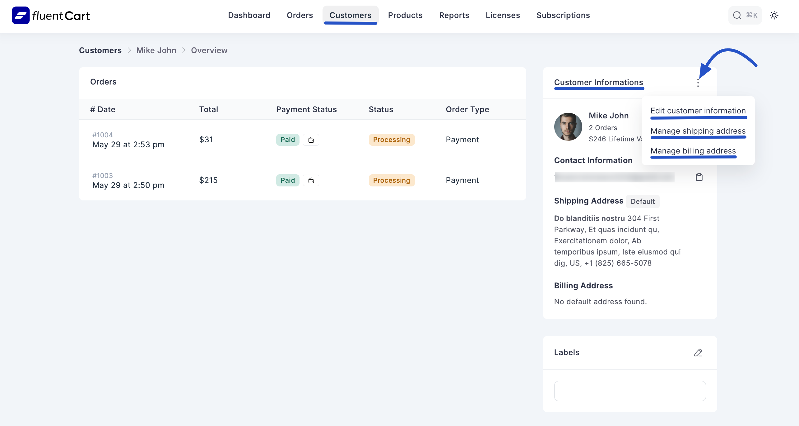 Screenshot of Customer Details Page
