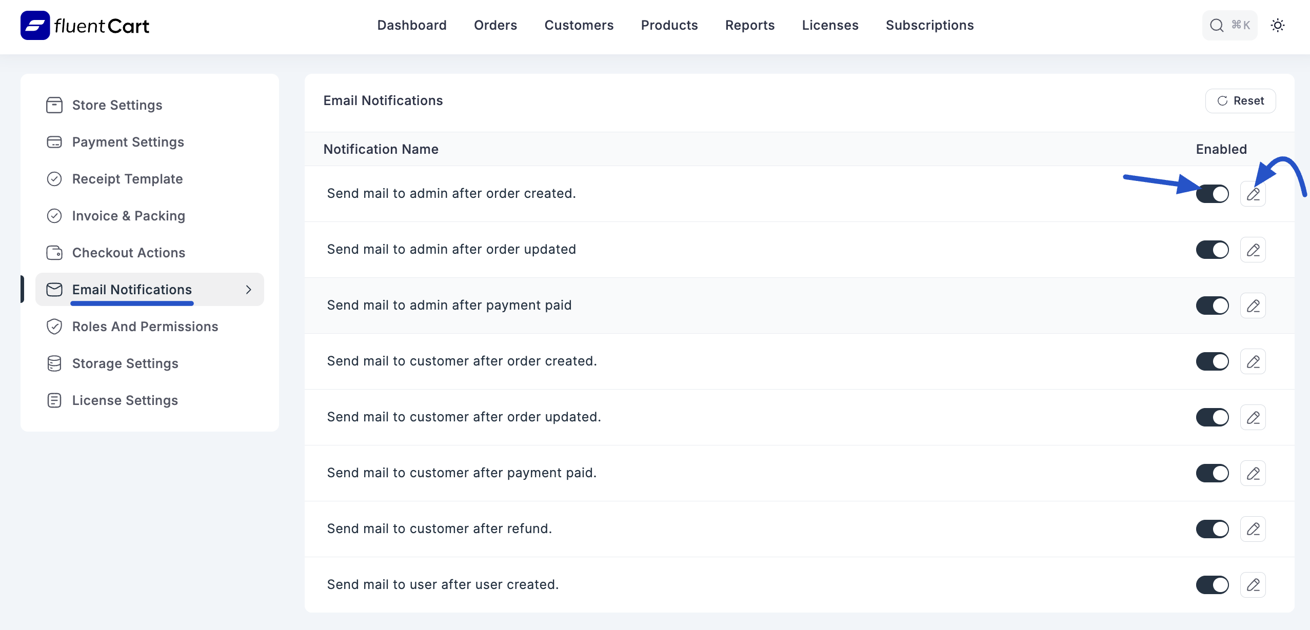 Screenshot of Edit Notification Link