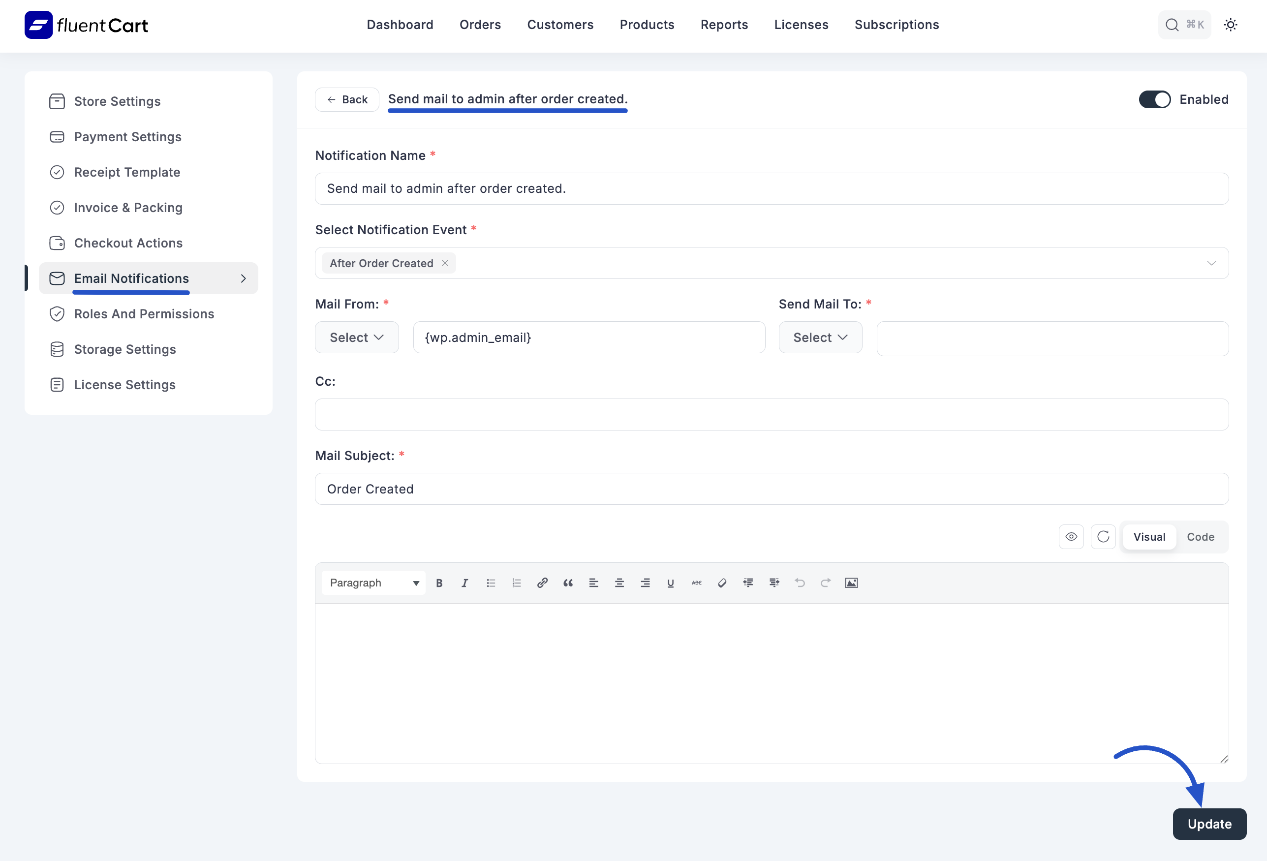 Screenshot of Edit Notification Screen