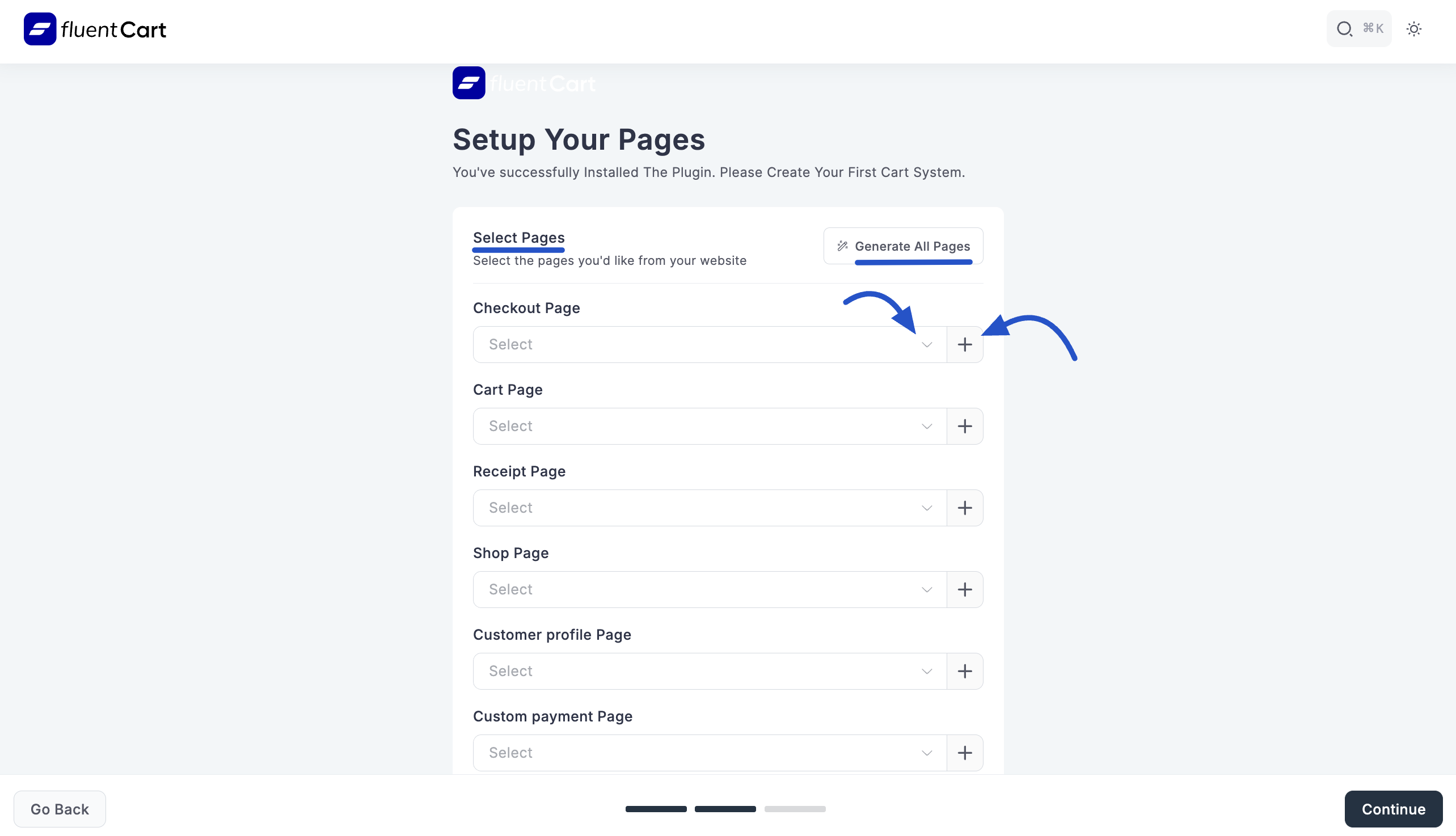 Screenshot of Initial Setup Wizard - Page Setup