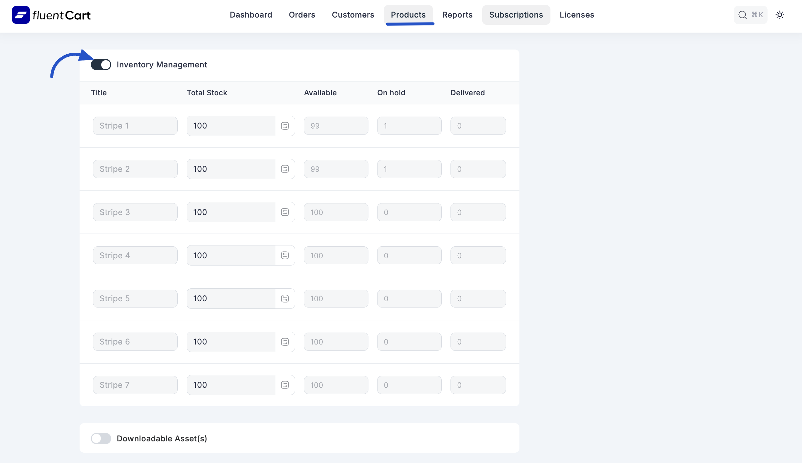 Screenshot of Inventory Management Section