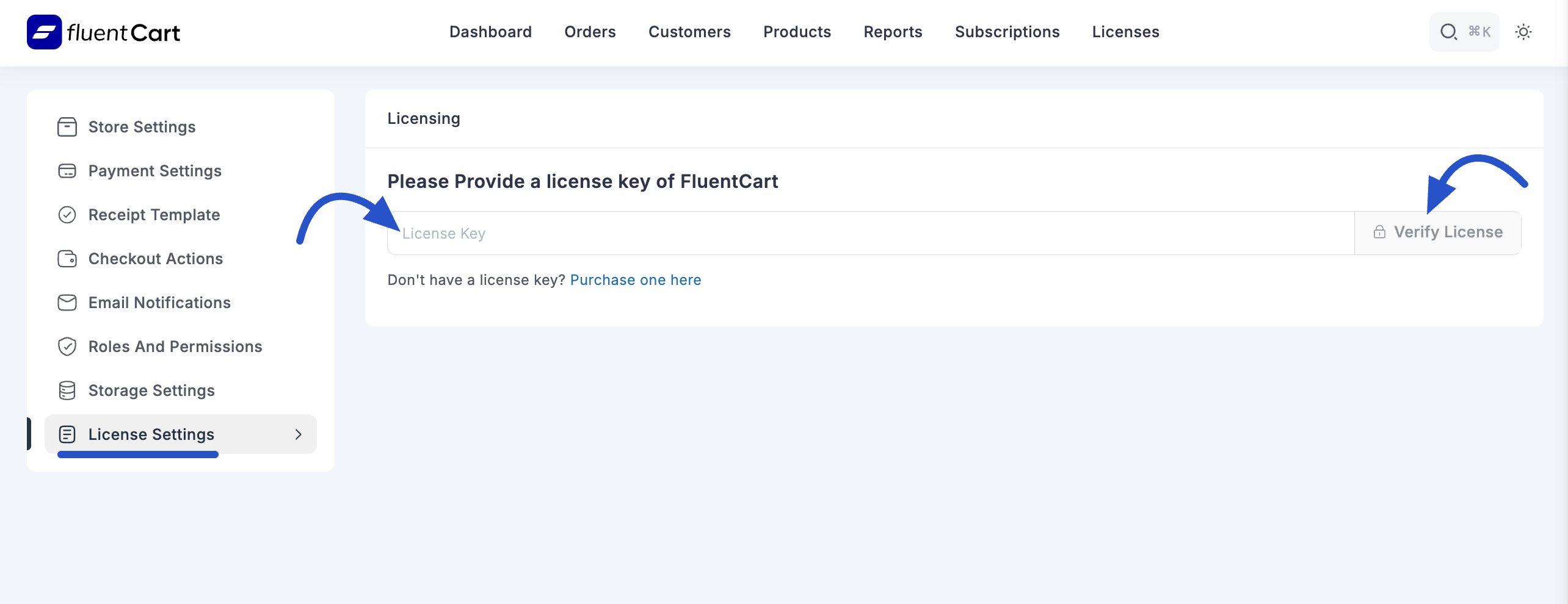 Screenshot of Licensing Settings Tab