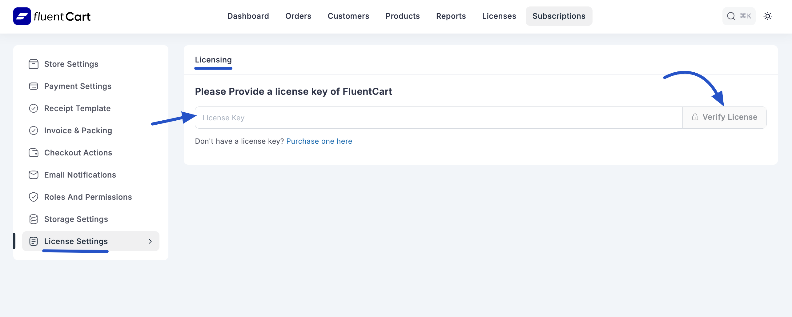 Screenshot of Licensing Settings Tab
