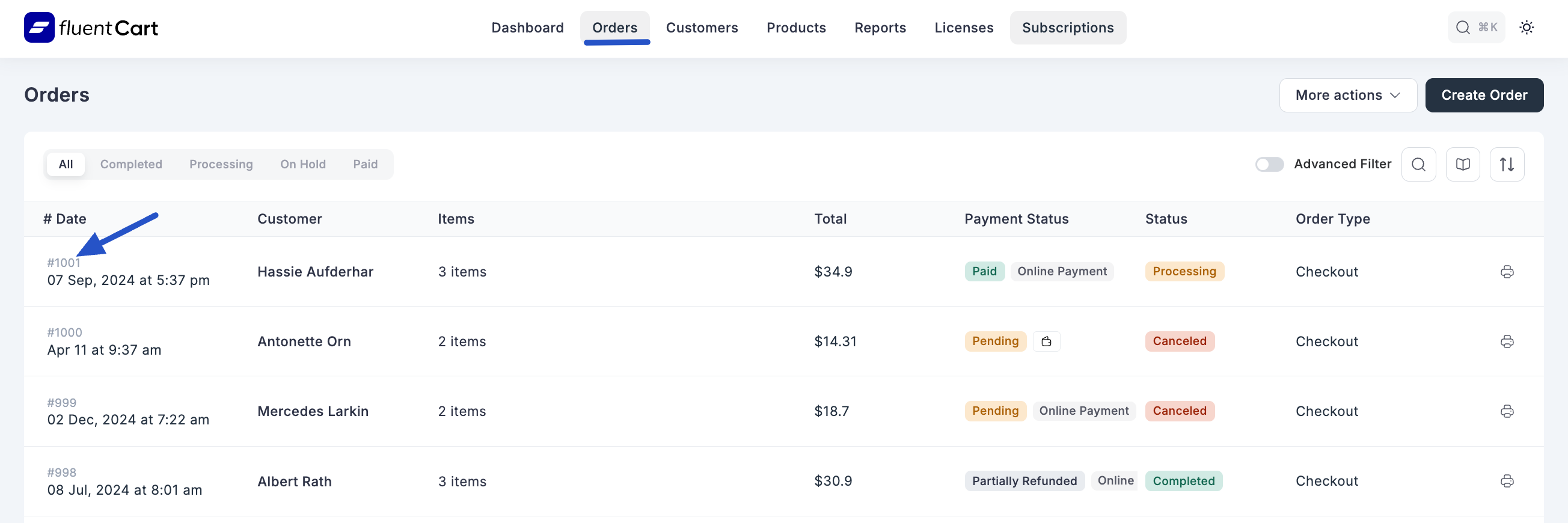 Screenshot of Order Details Page