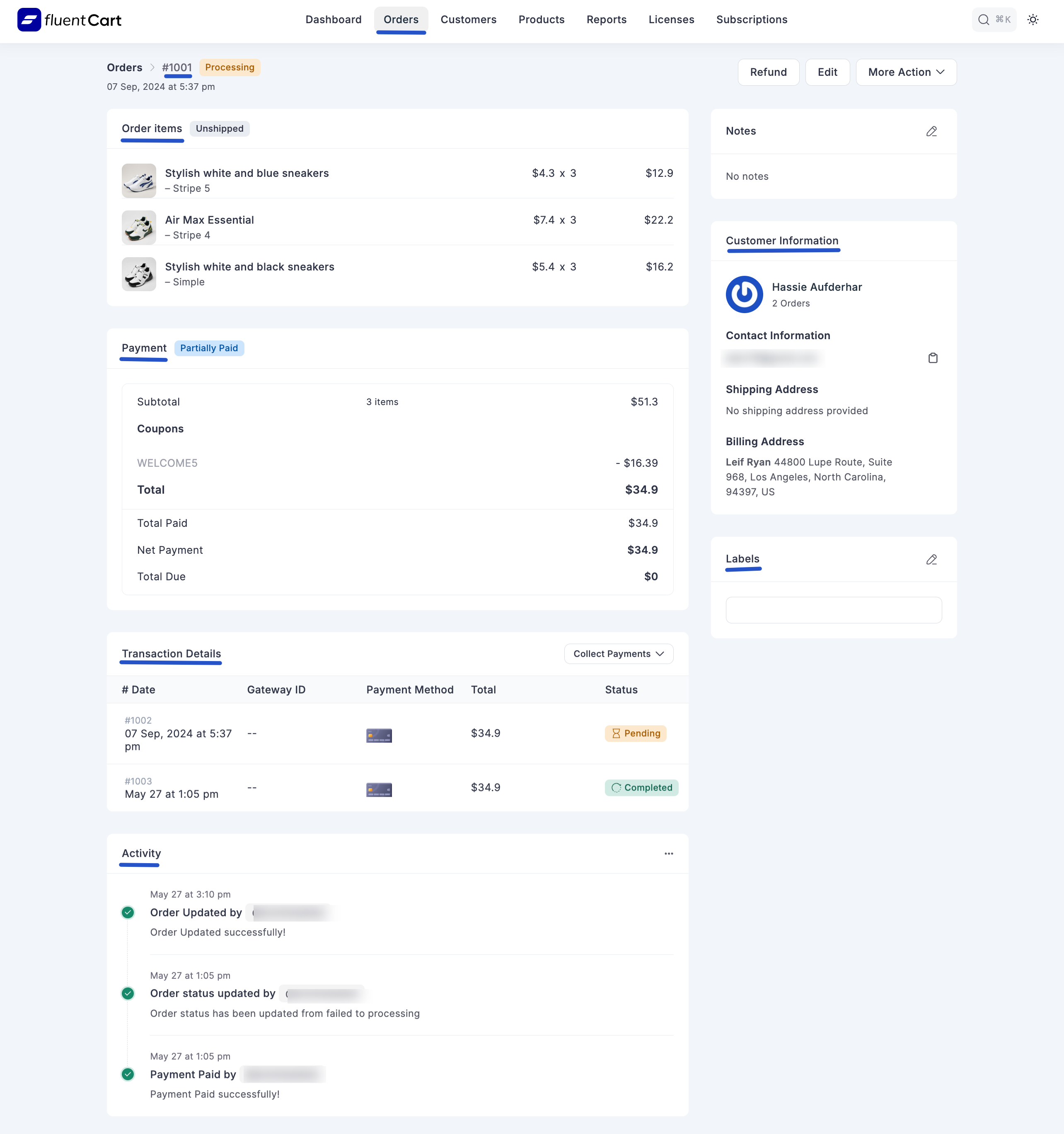 Screenshot of Order Details Page