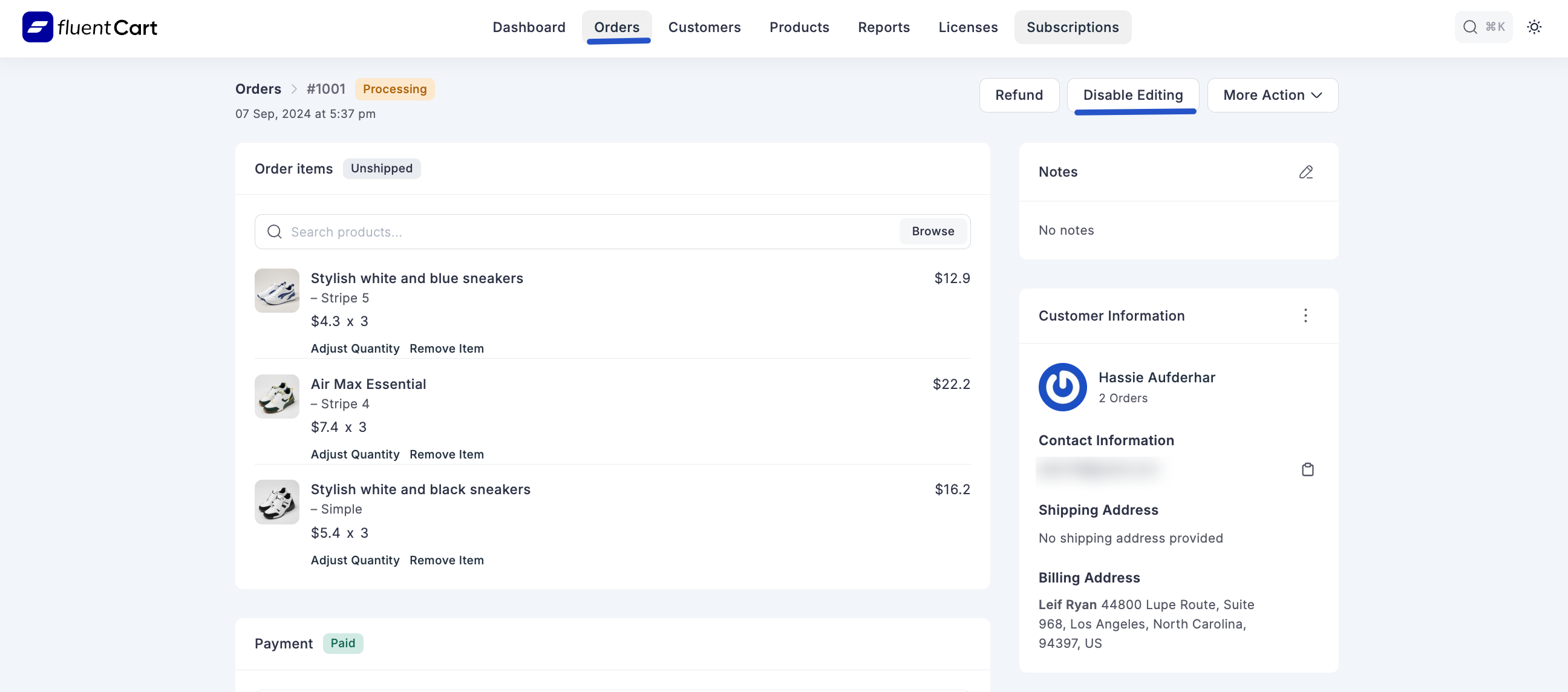 Screenshot of Order in Editing Mode