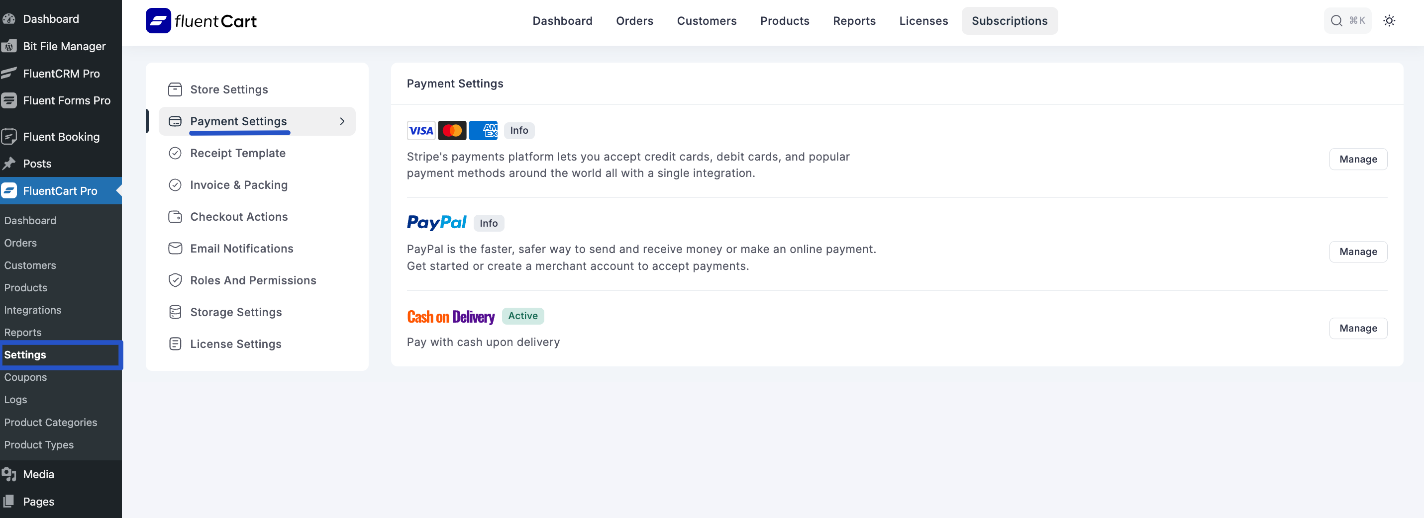 Screenshot of Payment Settings Tab