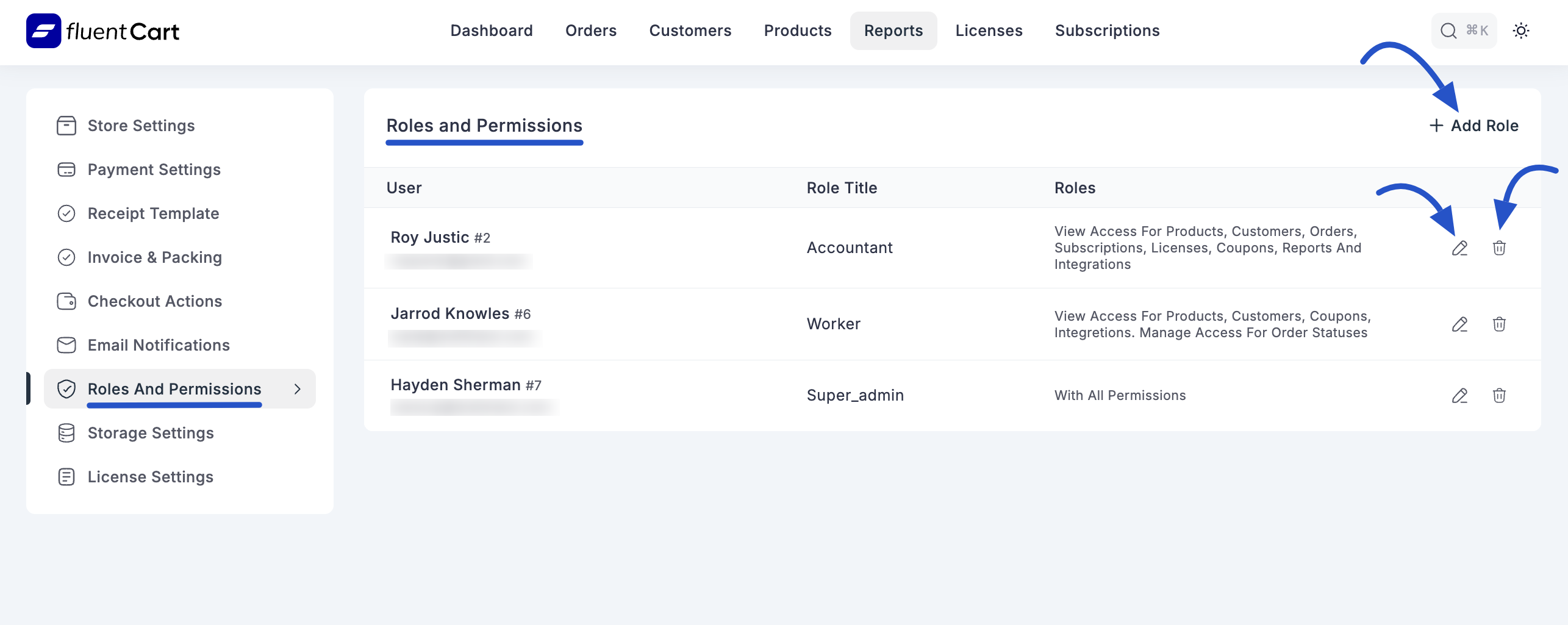 Screenshot of Roles and Permissions Tab