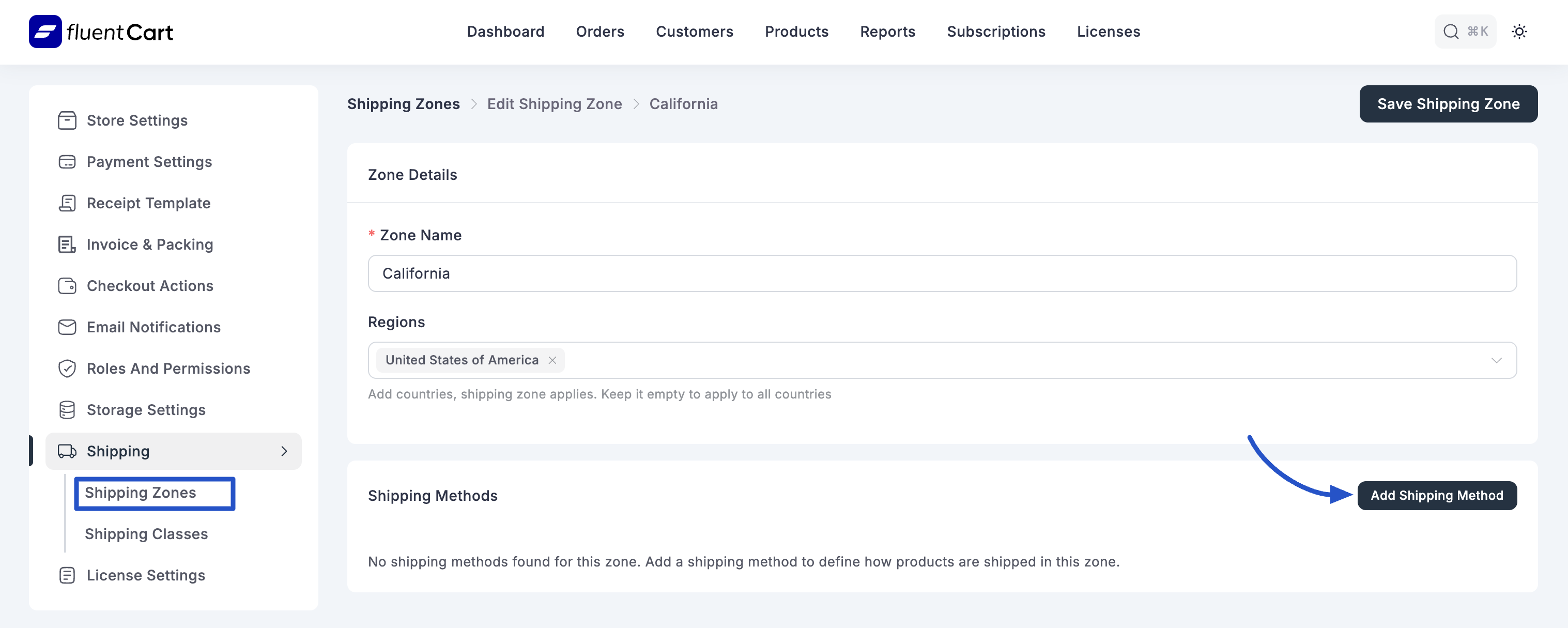 Screenshot of Shipping Method