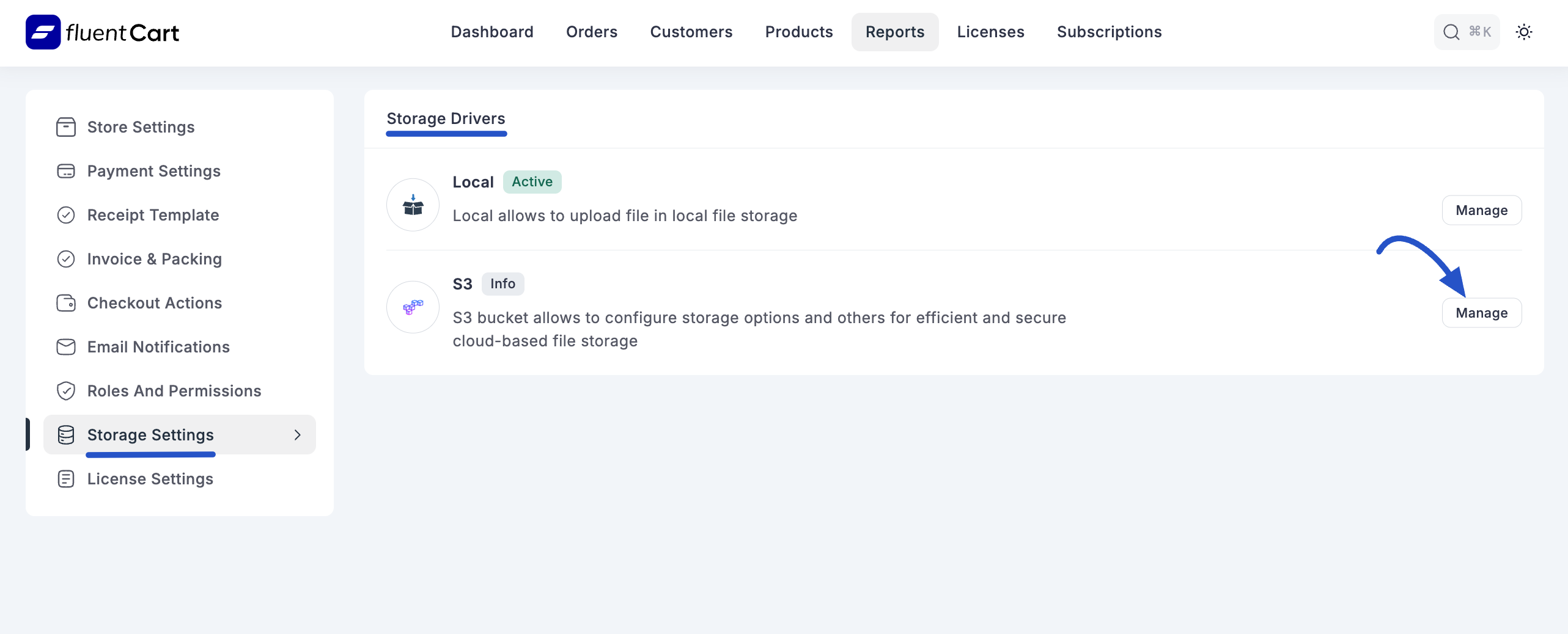 Screenshot of Storage Settings Tab
