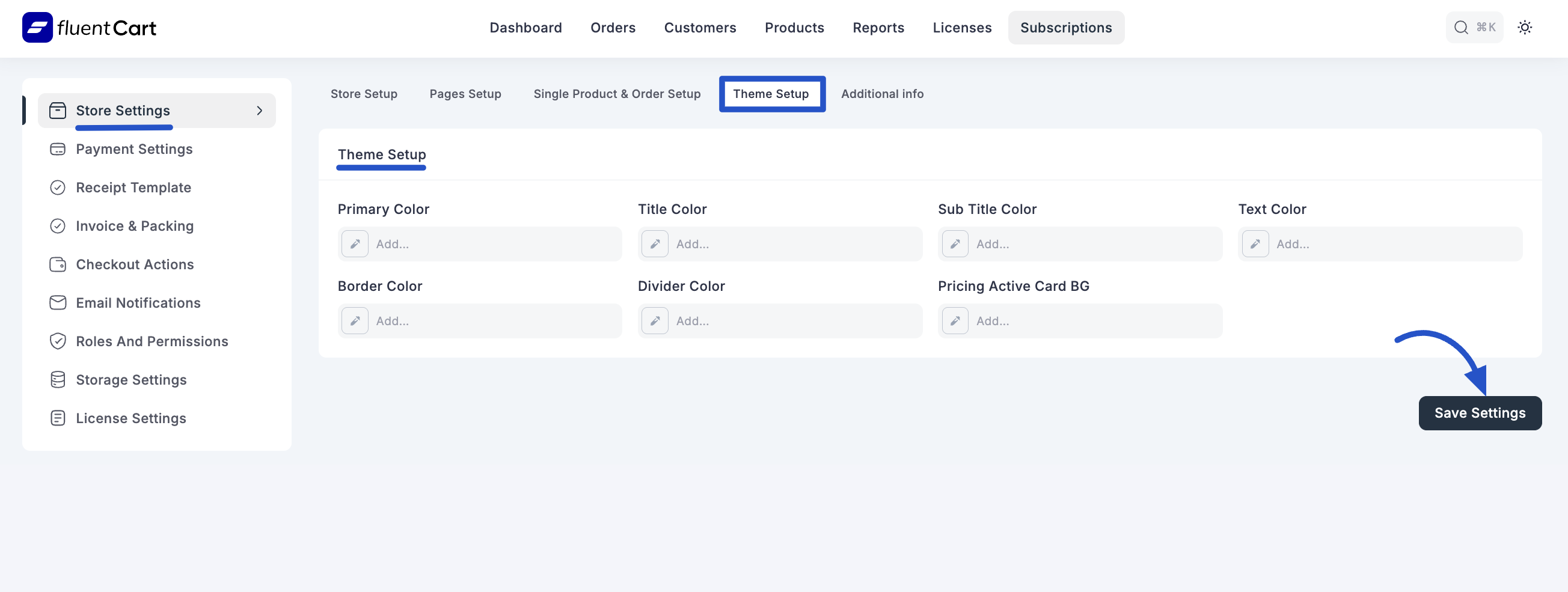 Screenshot of Theme Setup Tab